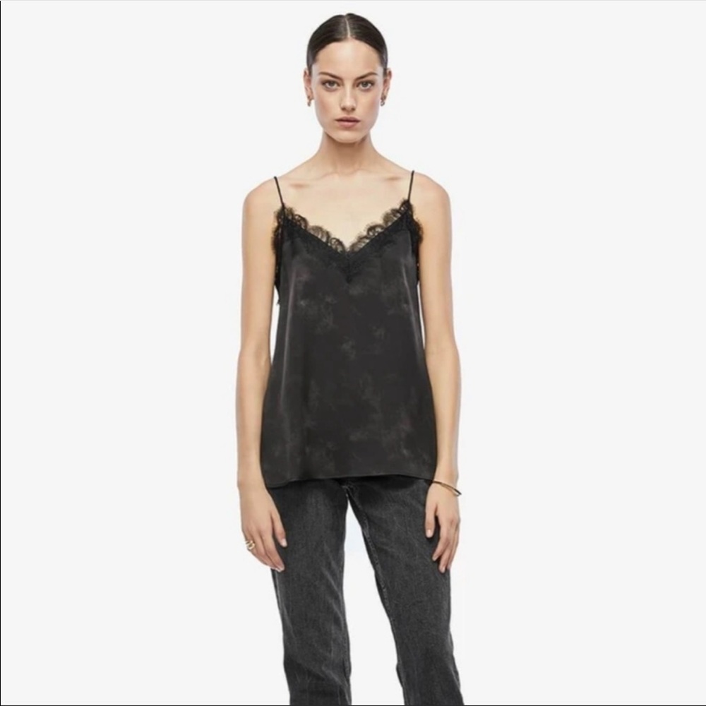 Anine Bing Lace Silk Black Tie Dye Cami